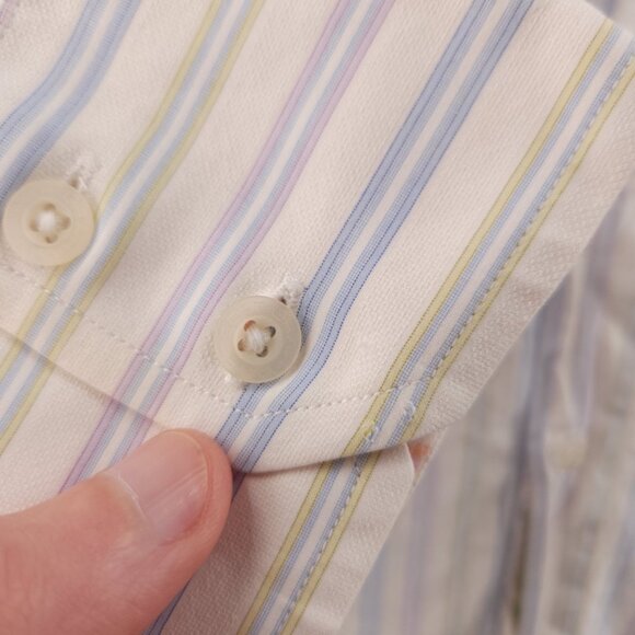 Robert Graham Blue Yellow Pastel Striped Medium Long Sleeve Button Up Embroidery - Picture 6 of 16